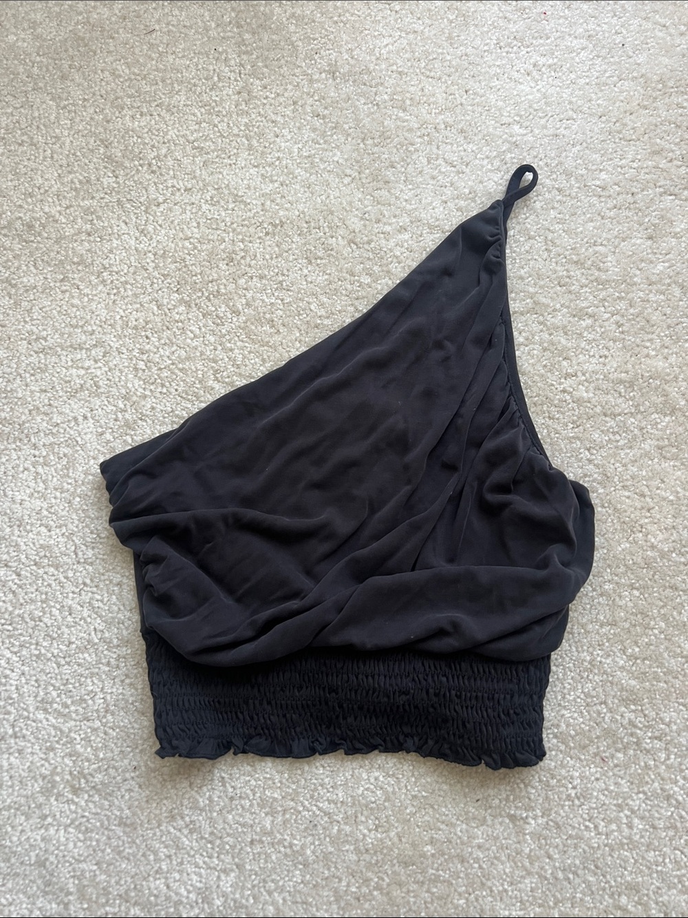 Urban Outfitters Black One-Shoulder Crop Top with Smocked Hem
